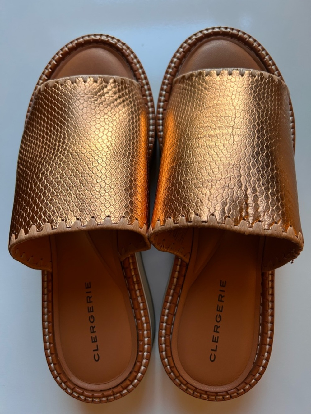 Robert Clergerie Bronze Textured Slide Sandals